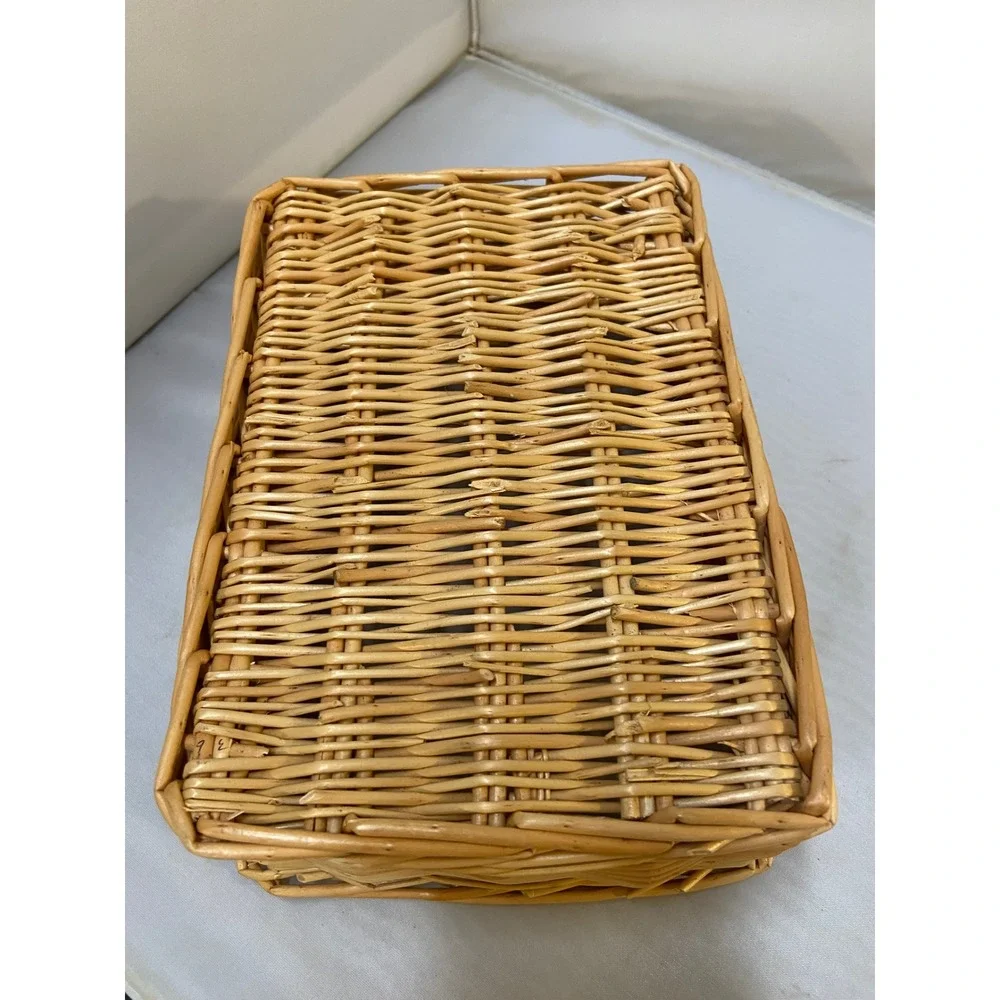 Wicker Storage Basket Unisex Brown Woven Rectangular Organizer Cottagecore